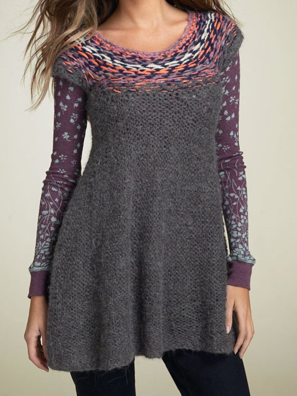 Free People Gray Heath Alpaca Wool Knit Blend Short Sleeve Sweater Tunic